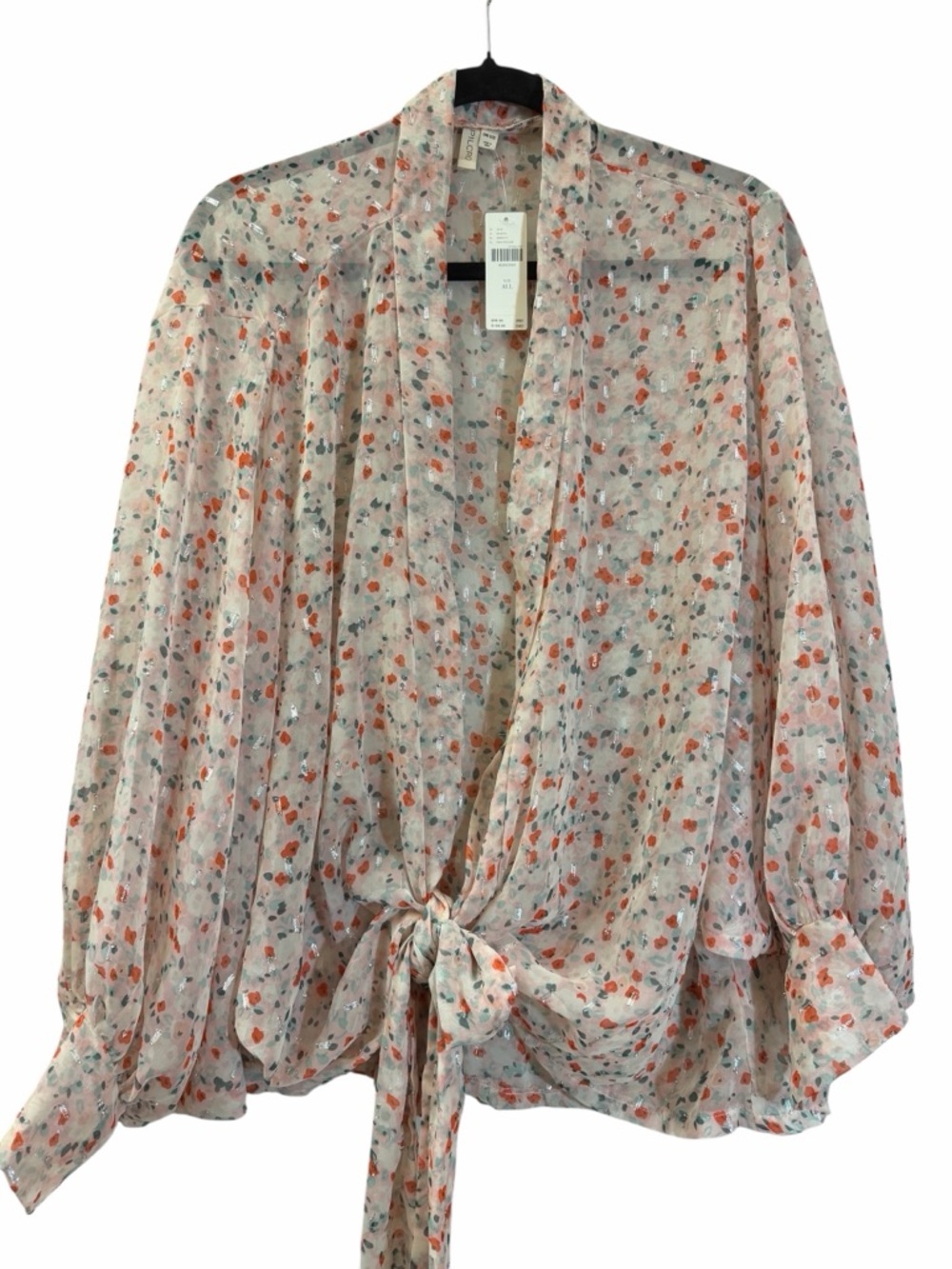 Anthropologie Pilcro Sheer Floral Tie Front Blouse OS NWT - Picture 6 of 11
